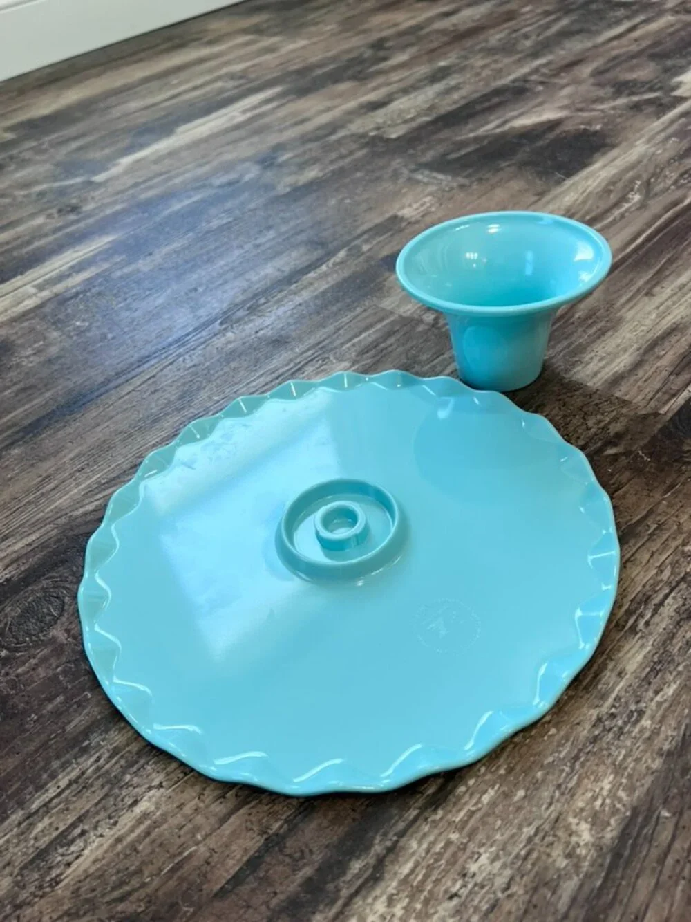 Susie Cakes Aqua Scalloped Cake Stand Pedestal | Aqua Dessert Display